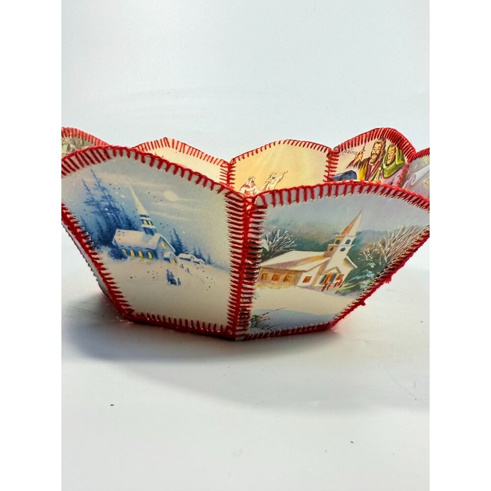 Christmas Card Basket Vintage Handmade Crochet Greeting Card Basket Bowl Christm - Picture 5 of 16